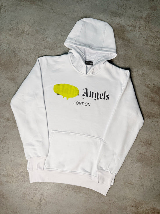 Sudadera Palm Angels blanco logo negro detalle amarillo