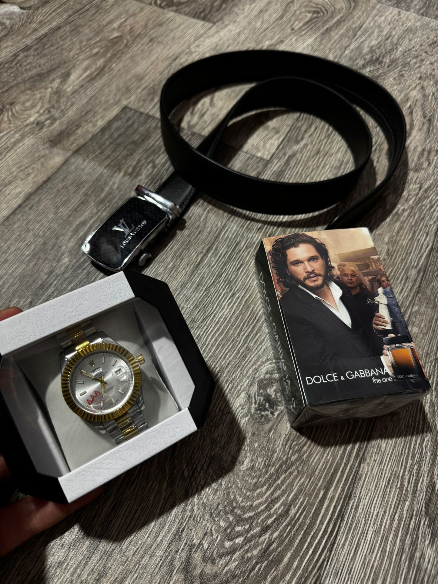 Pack 3 piezas Colonia D&G + Reloj Rolex+ Cinturon LV