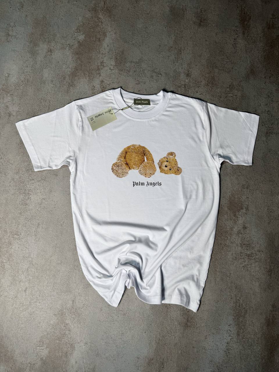 Camiseta palm angels blanca logo negro oso en medio