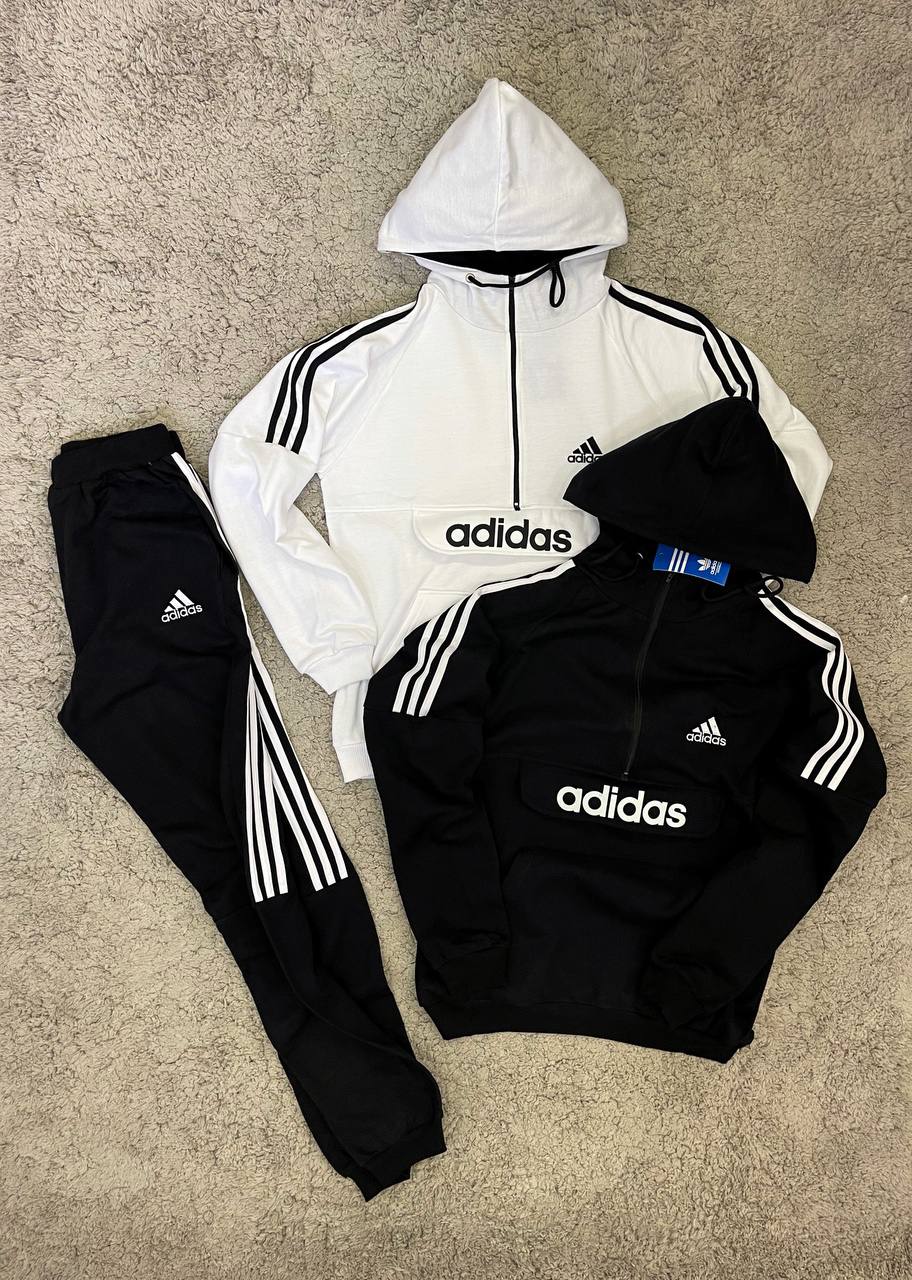 CHANDAL ADIDAS BLANCO LOGO EN MEDIO SOLAPA DETALLES NEGRO