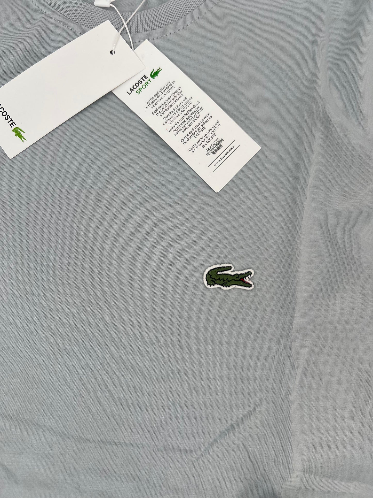 Conjunto corto lacoste gris logo verde lineas blancas