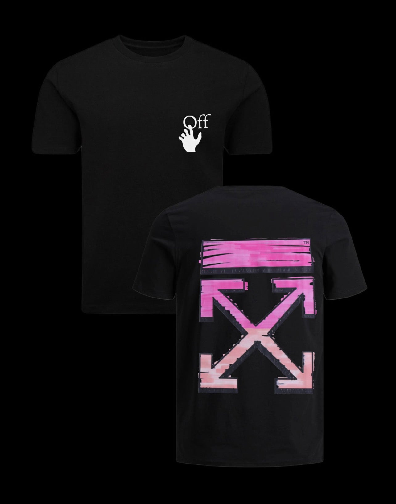 Camiseta off white logo mano negra logo grande rosa