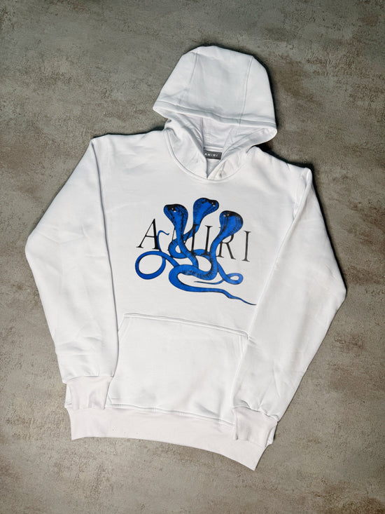 Sudadera AMIRI blanco logo negro serpientes azules