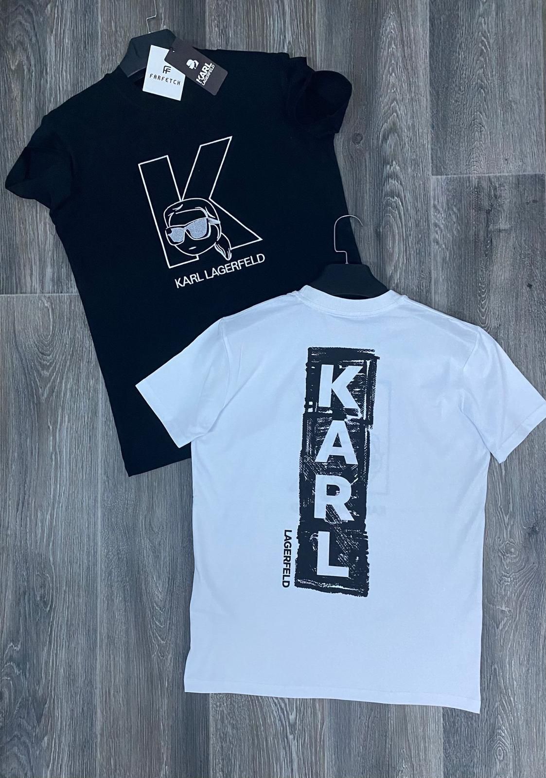 Camiseta Karl Lagerfeld negra logo blanco detalles grises