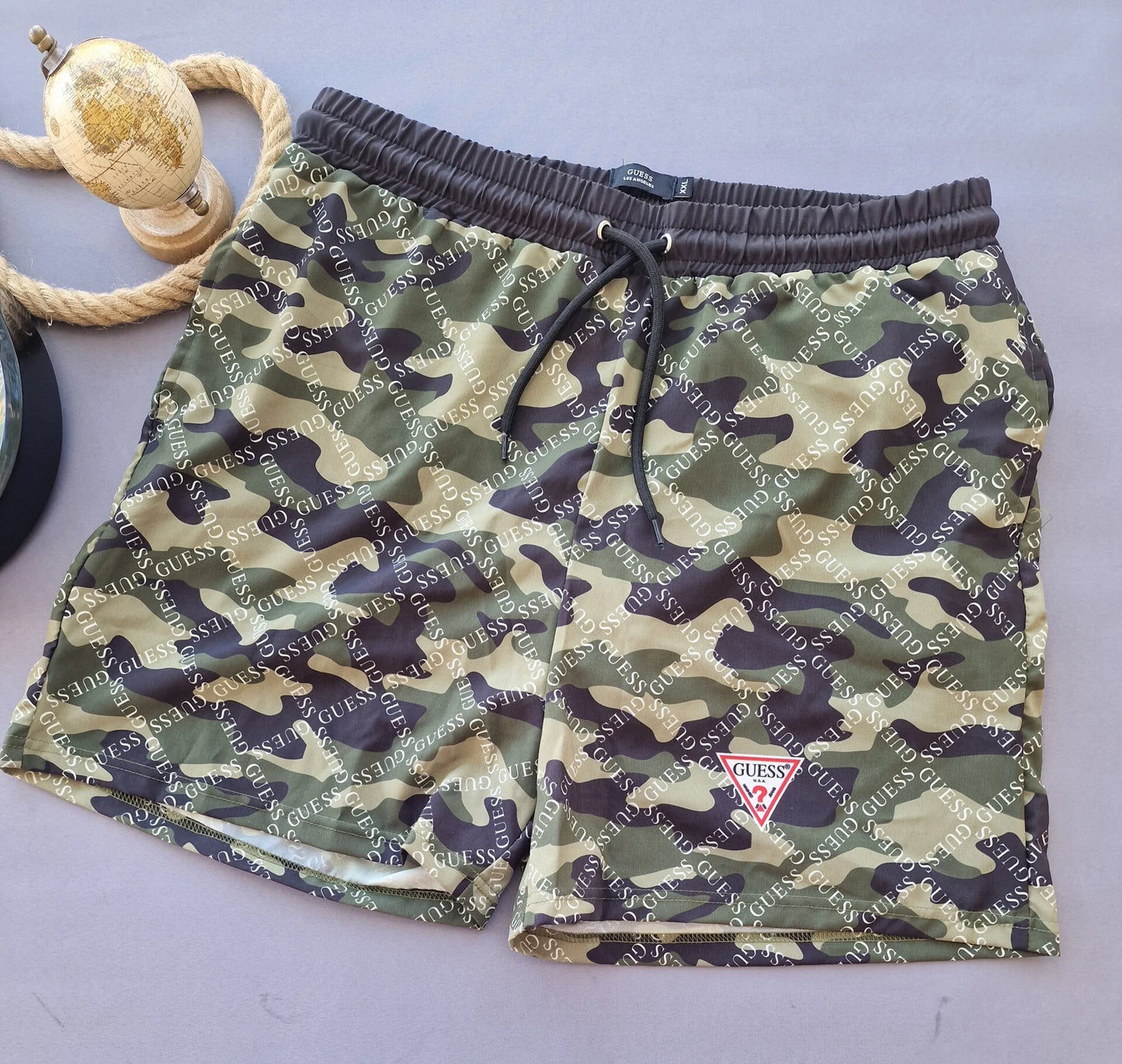Bañador GUESS verde y marron logos pequeños