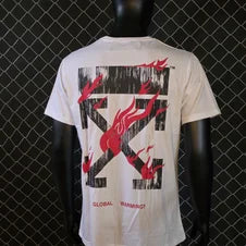 Camiseta off white blanco logo negro detalles rojo