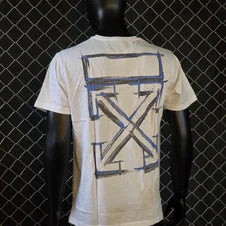 Camiseta off white blanco logo negro detalles grises y azules