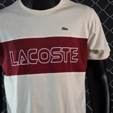 Camiseta lacoste crema logo blanco detalle rojo