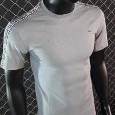 Camiseta lacoste gris logo verde detalles blancos