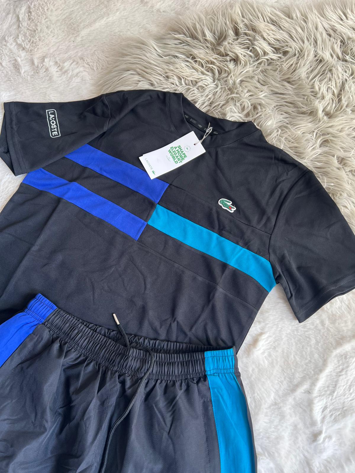 Conjunto corto lacoste negro detalles azules