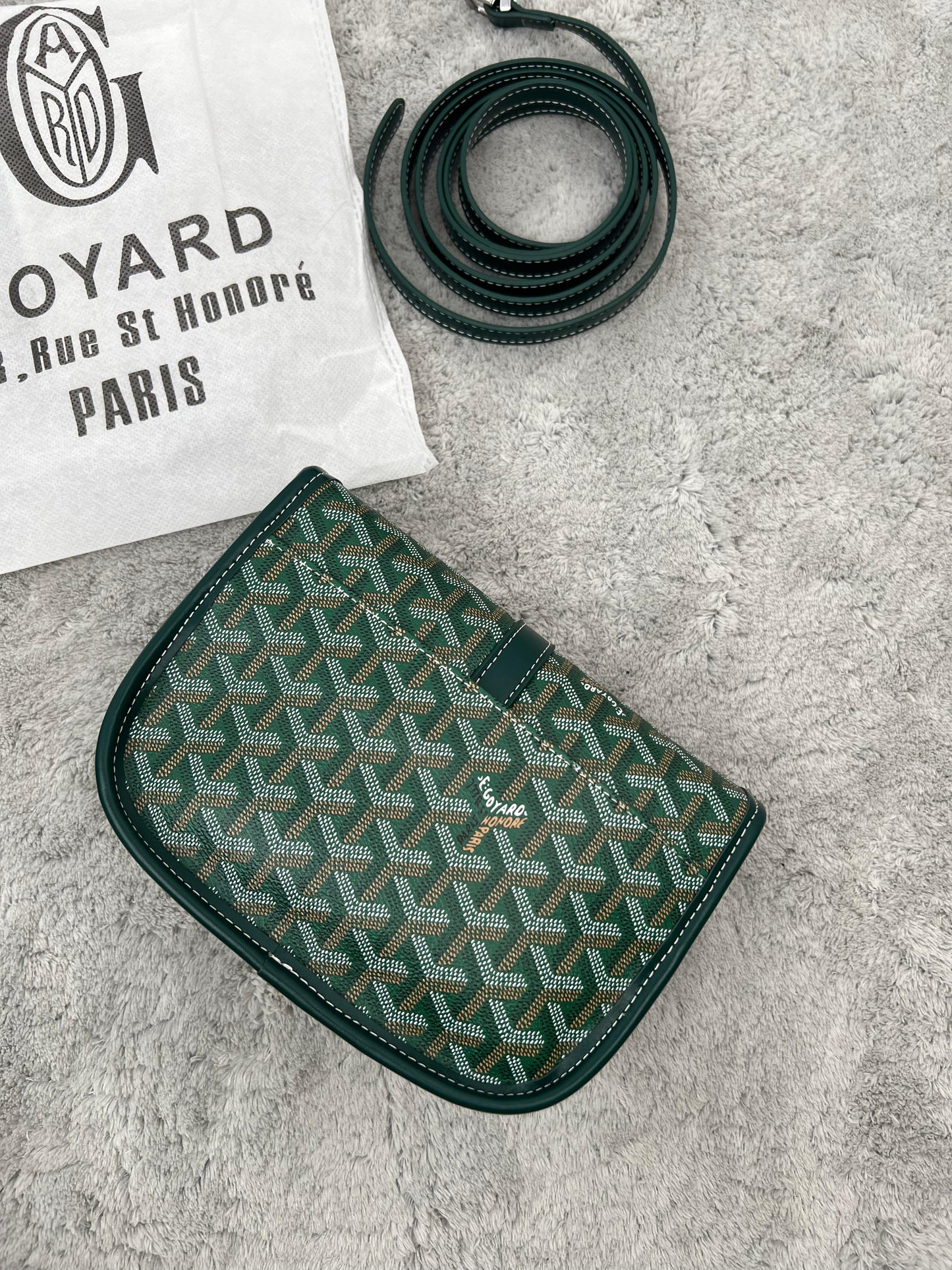 BANDOLERA GOYARD verde detalles plateados