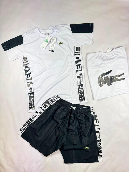 Conjunto lacoste blanco logo verde detalles negros