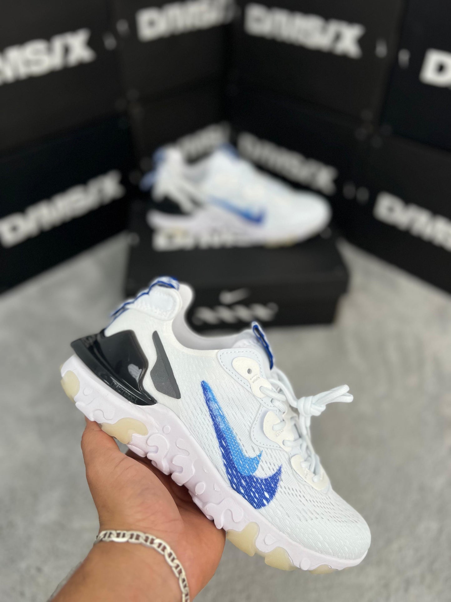 Nike react vision blancas doble logo azul