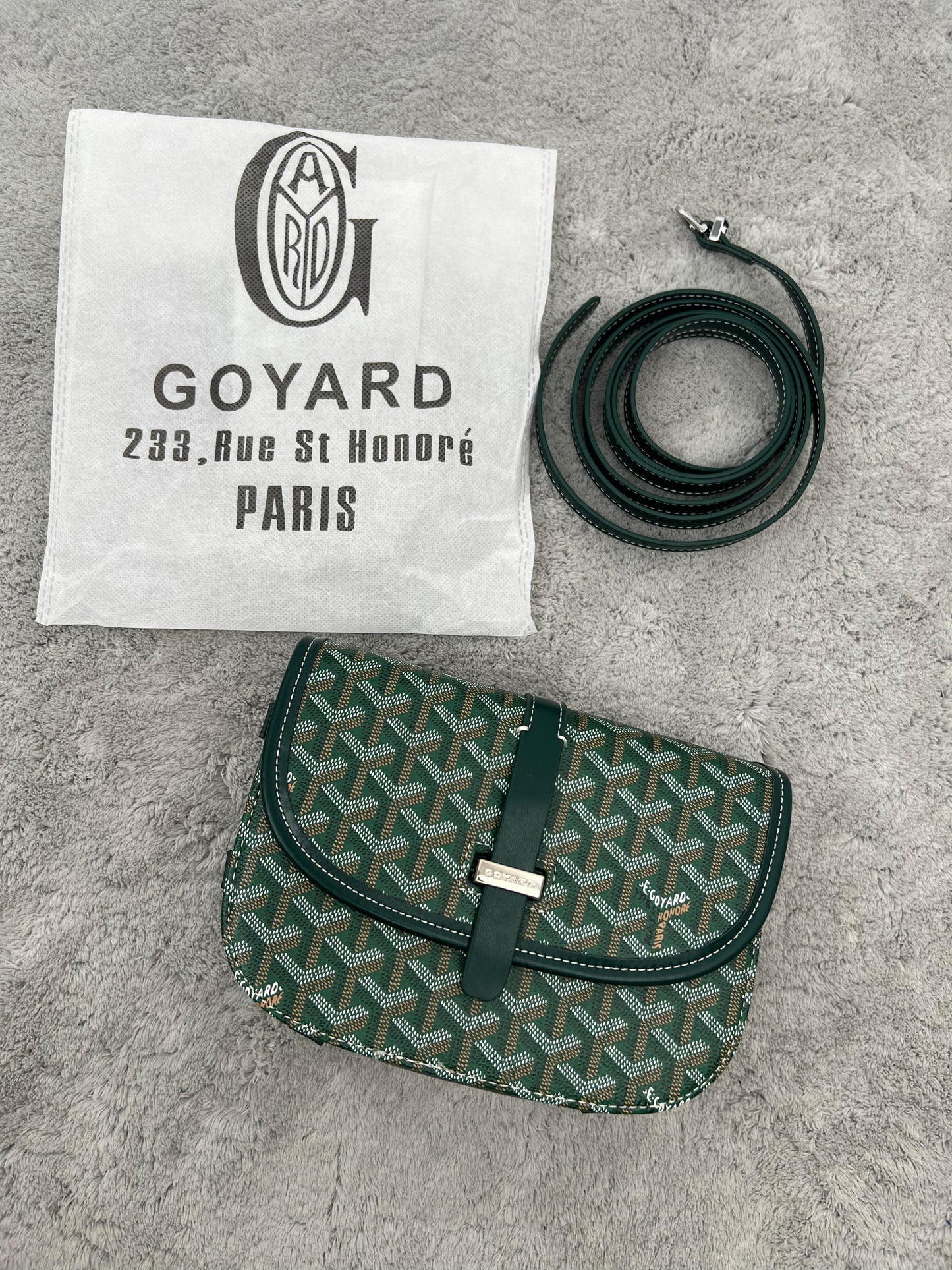 BANDOLERA GOYARD verde detalles plateados