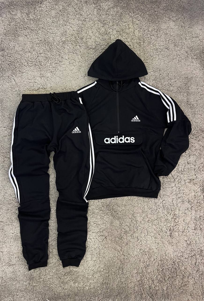 CHANDAL ADIDAS NEGRO LOGO EN MEDIO SOLAPA DETALLES BLANCOS