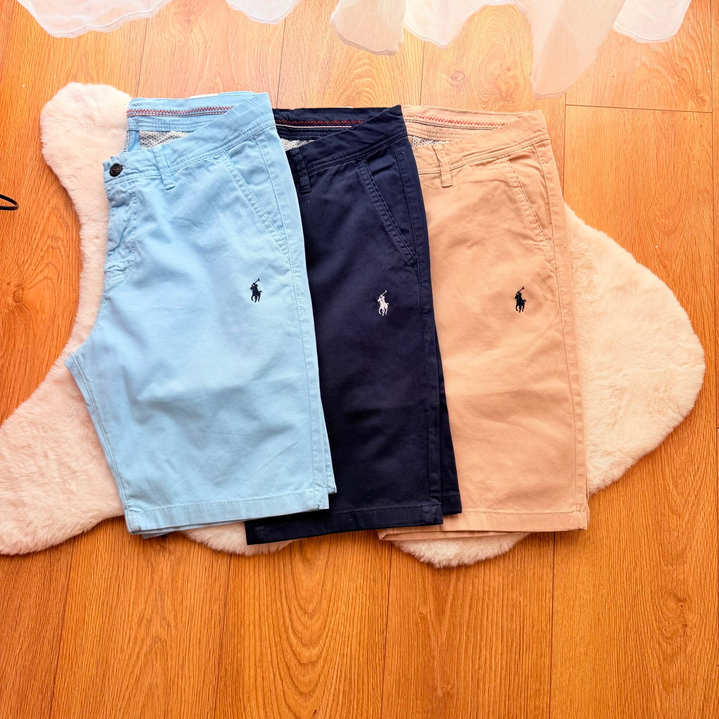 Pantalon corto Ralph Lauren azul marino logo blanco