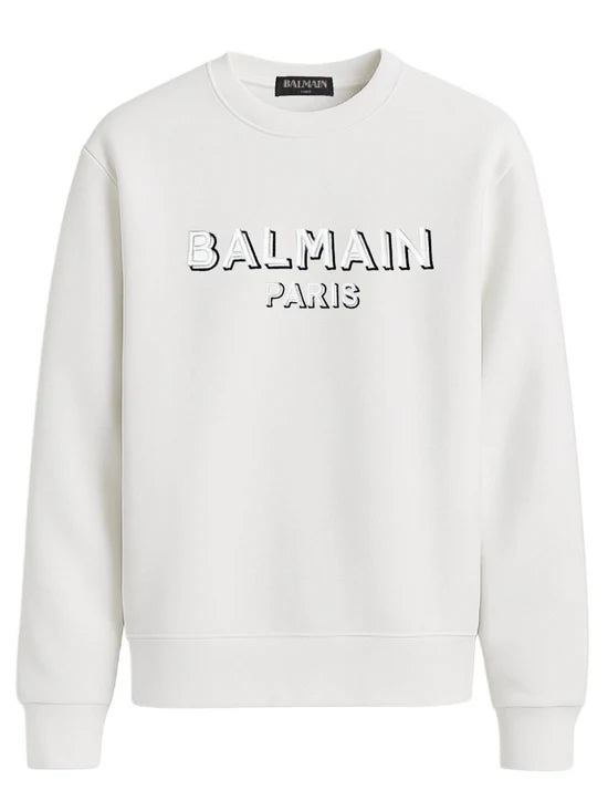 Sudadera BALMAIN blanco logo blanco contorno negro