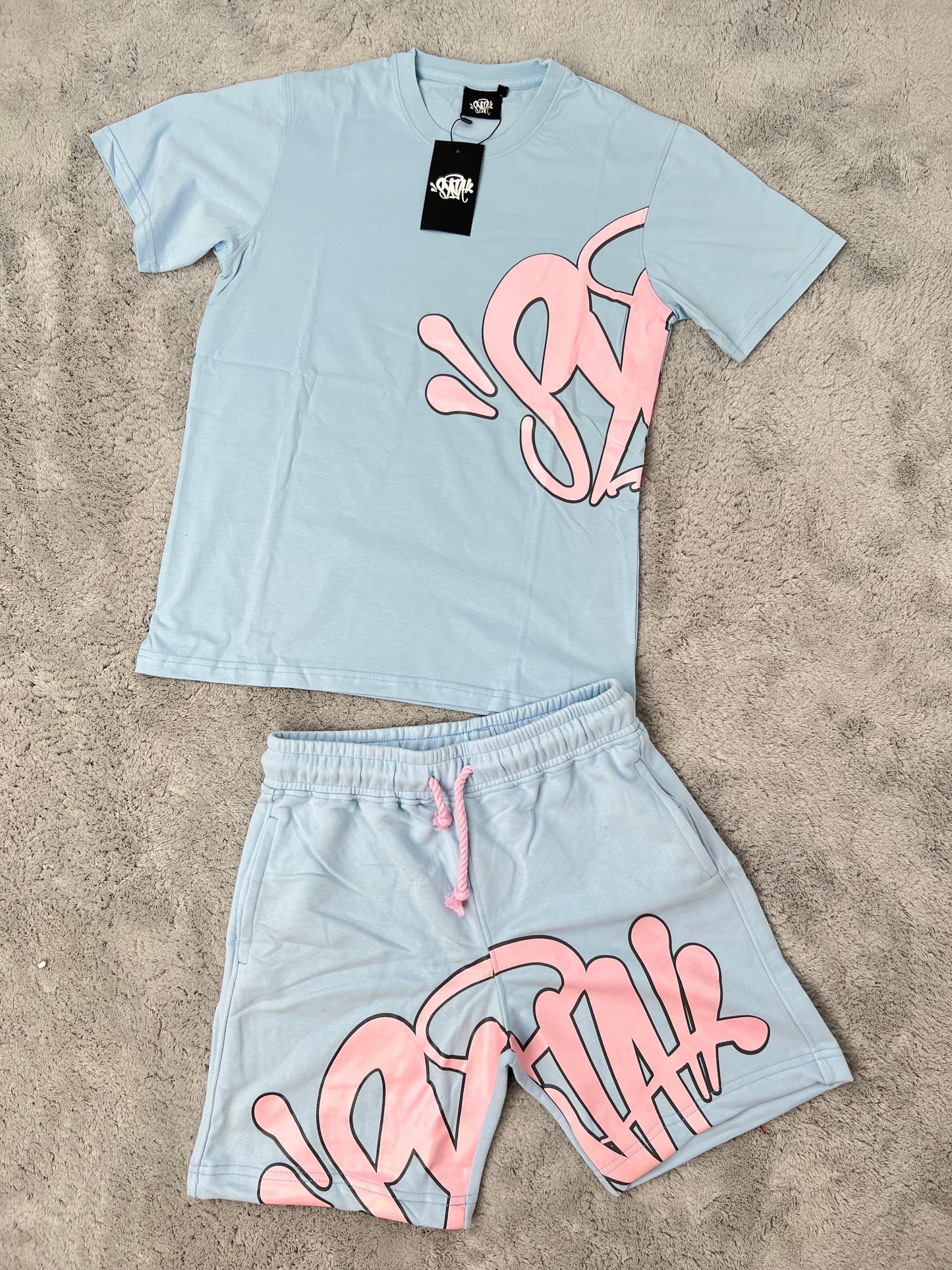Conjunto corto syna azul logo rosa