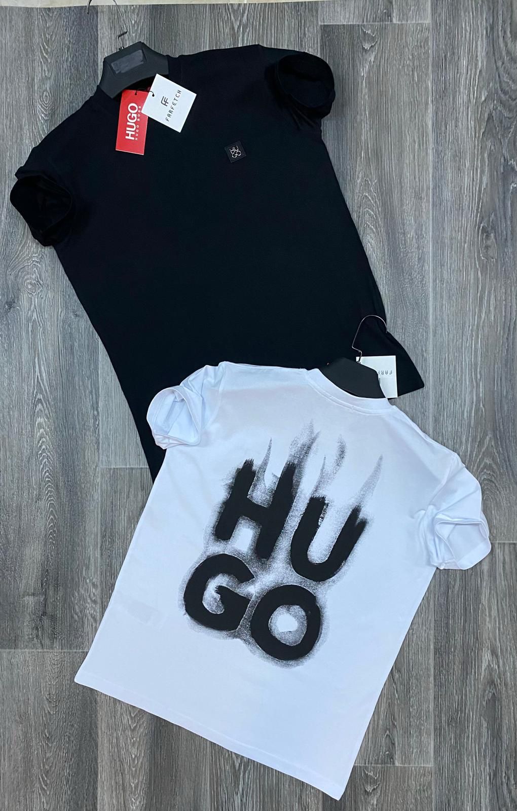 Camiseta Hugo Boss negro logo blanco llama