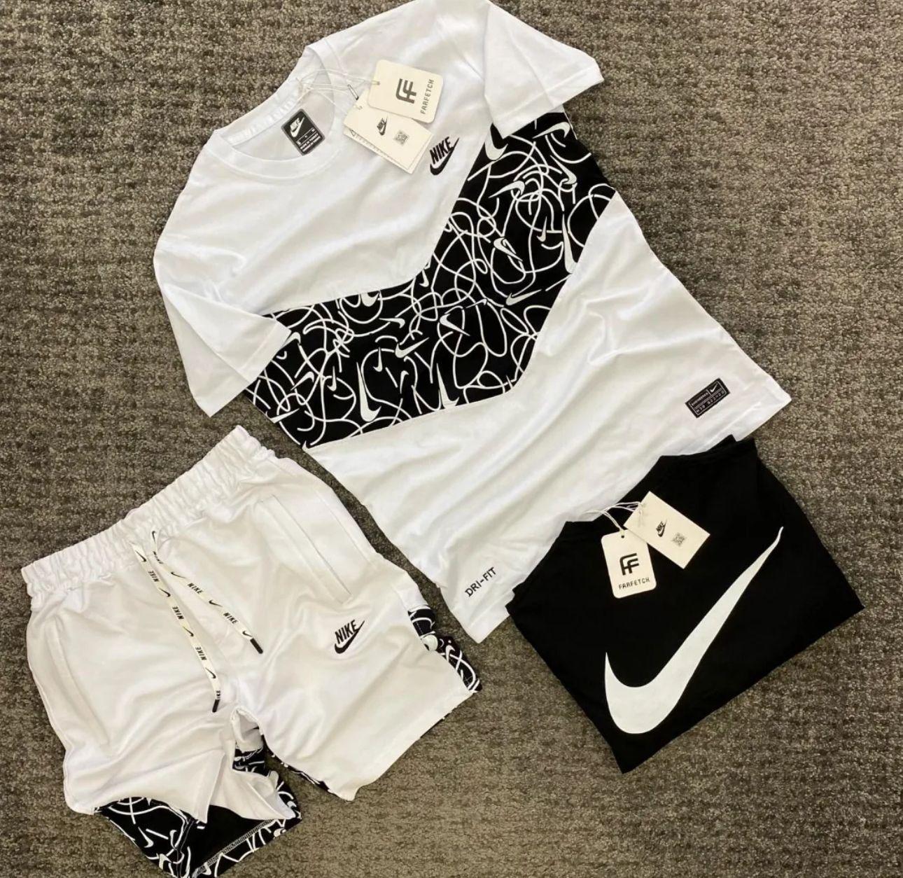 Conjunto nike blanco logo negro detalles logos