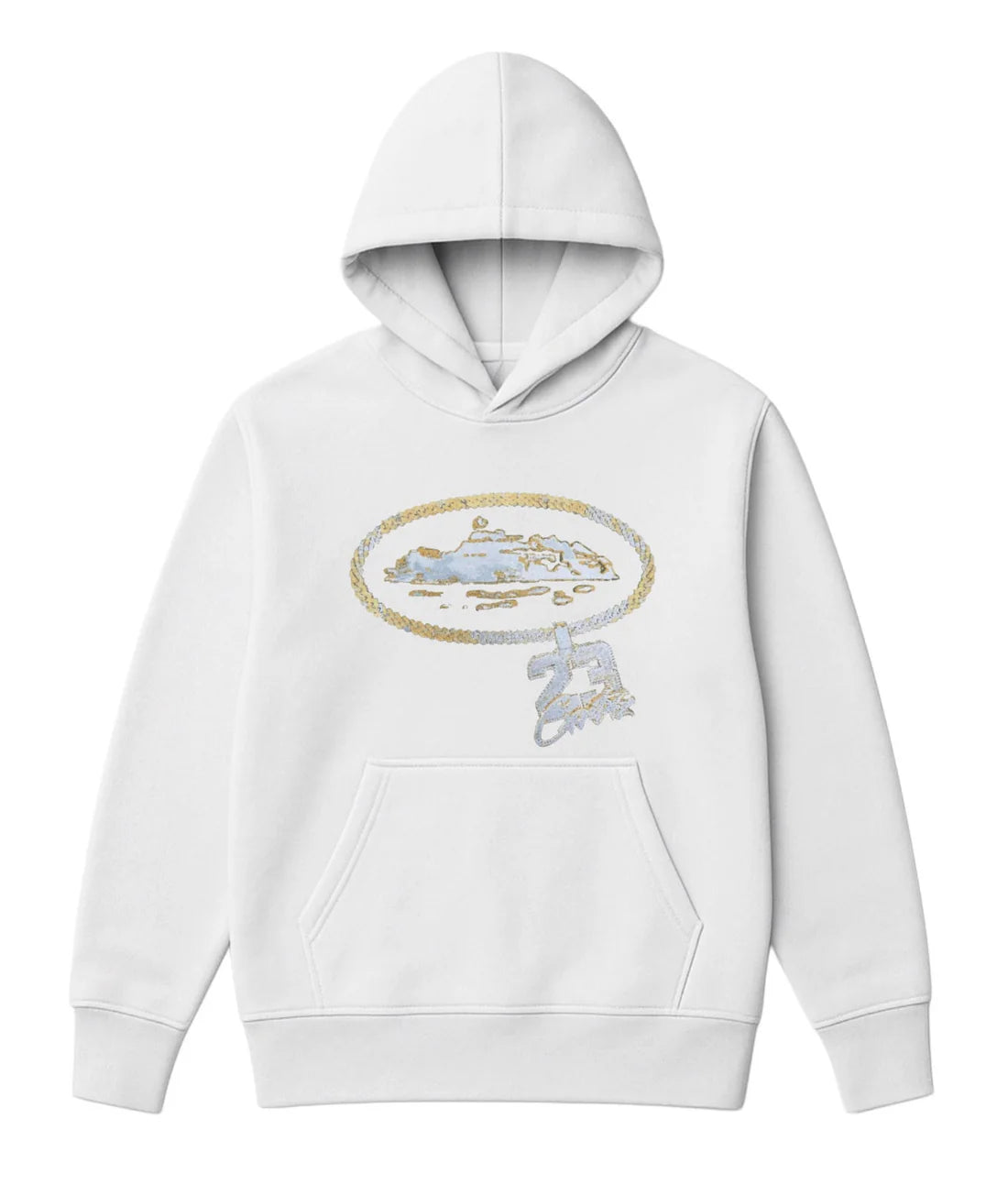 Sudadera CORTEIZ blanco logo dorado y plateado