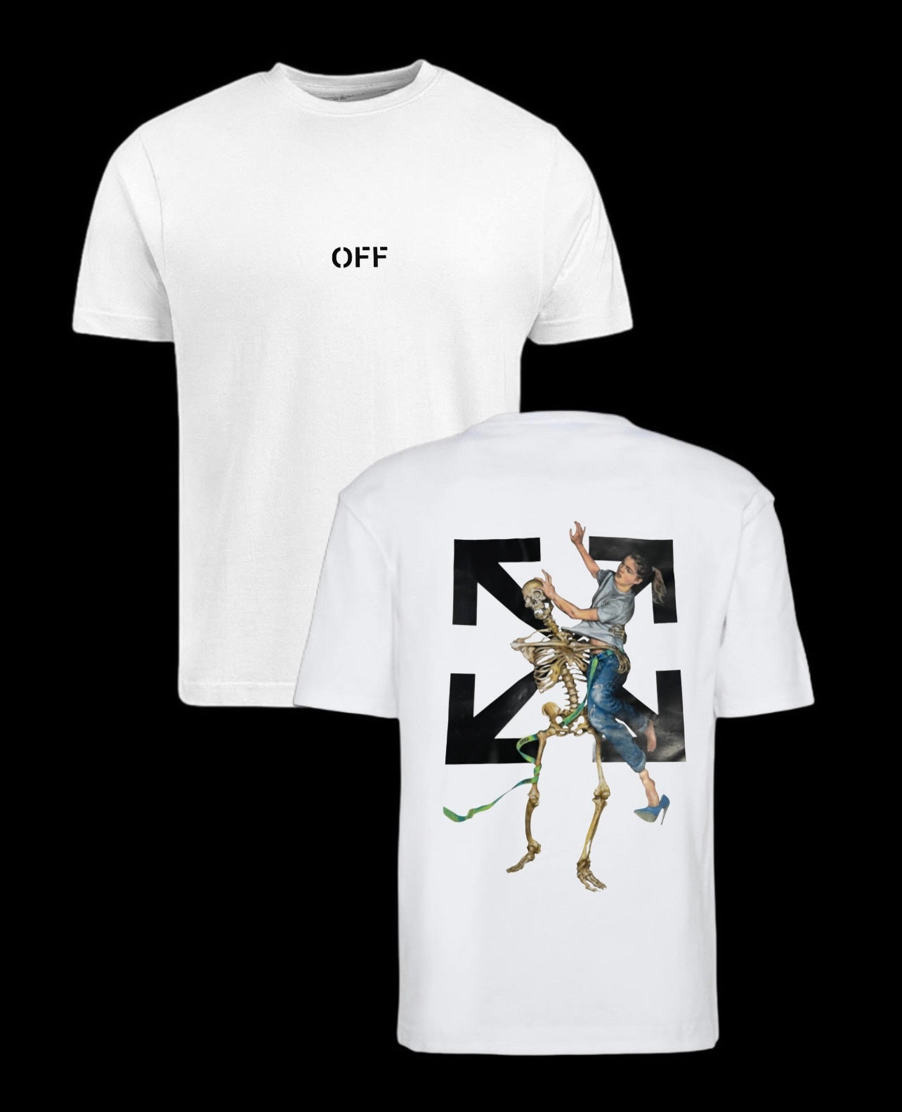 Camiseta off white blanca logo grande esqueleto