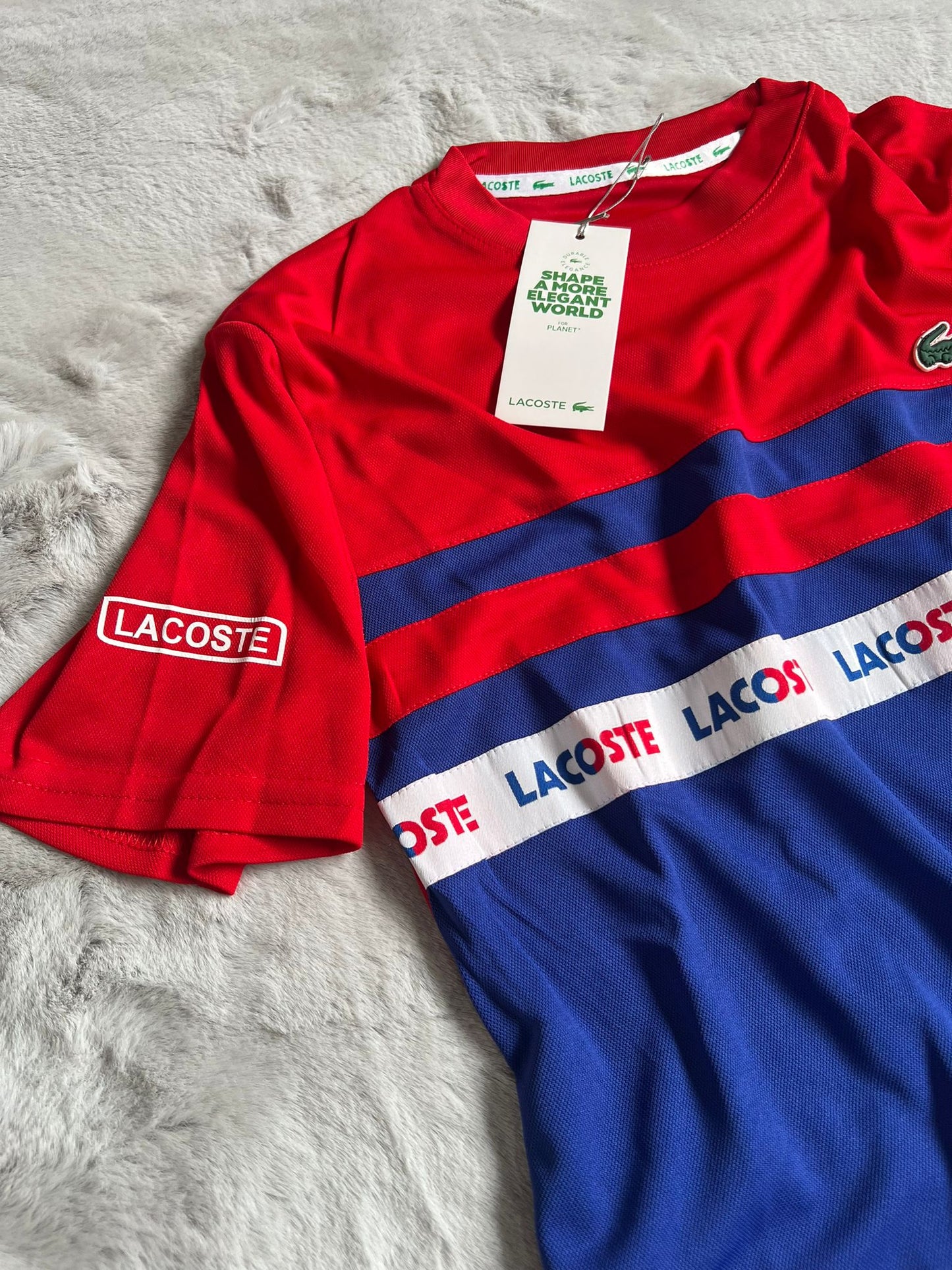 Conjunto corto lacoste azul marino y rojo logo verde
