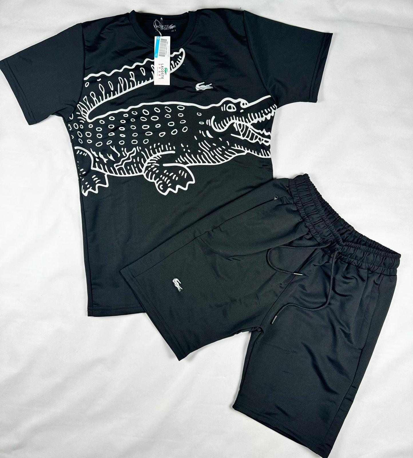Conjunto lacoste negro logo blanco cocodrilo blanco
