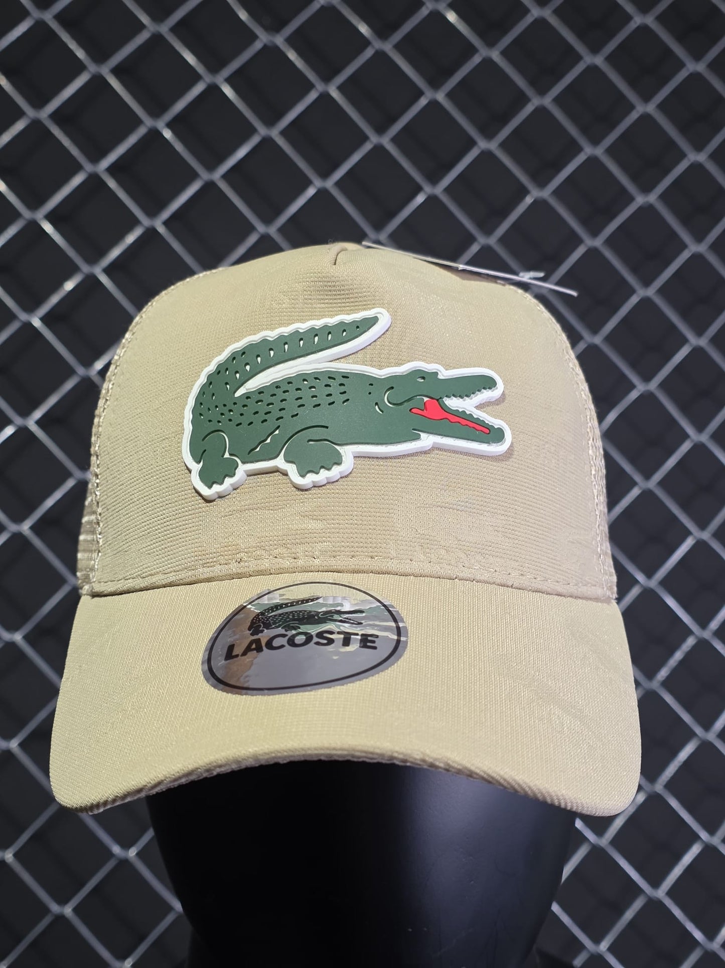 Gorra Lacoste crema logo verde