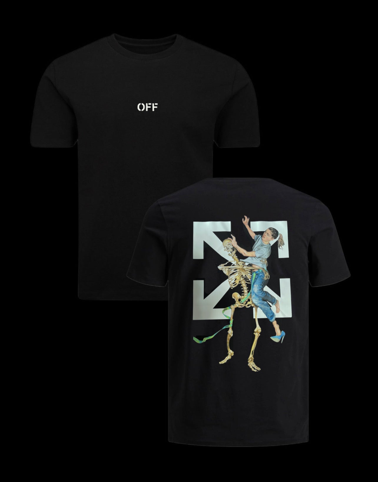 Camiseta off white negra logo grande esqueleto
