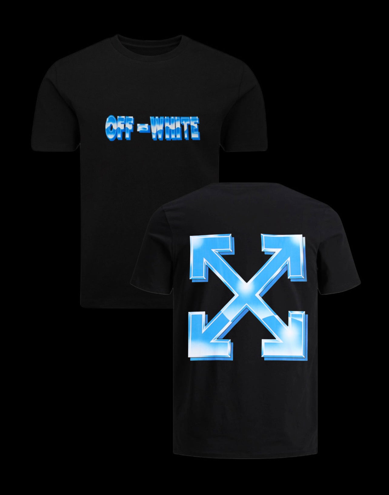Camiseta off white negra logo azul