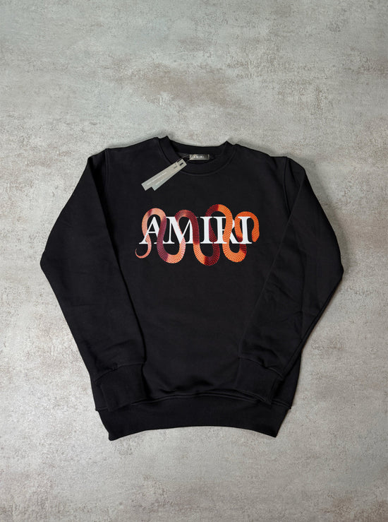 Sudadera AMIRI negro logo blanco serpientes rojas y naranjas
