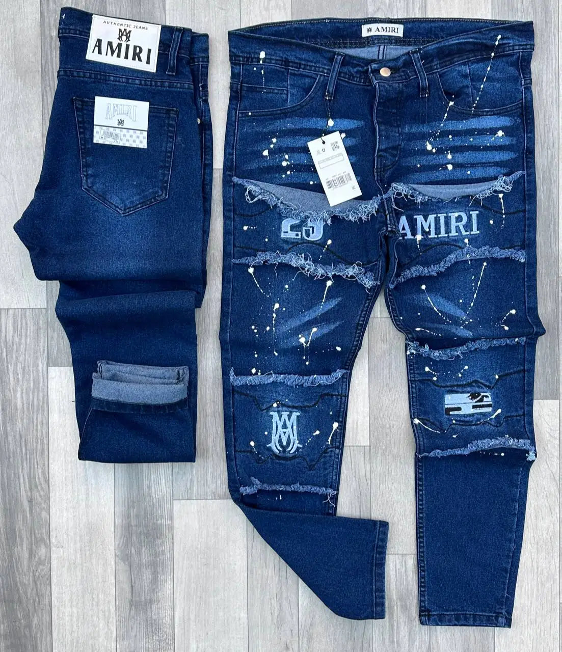 Pantalon largo amiri azul logos delanteros