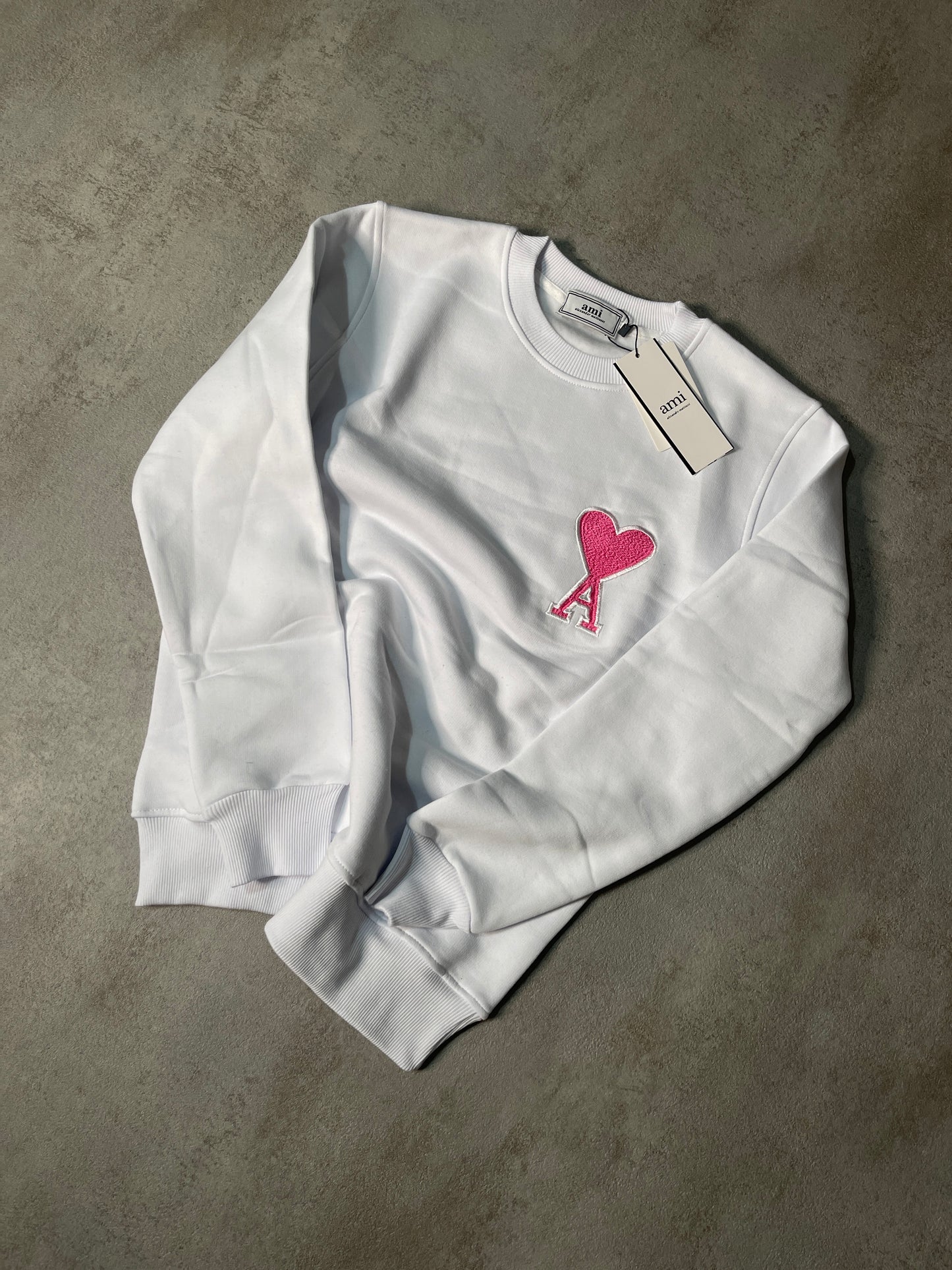 Sudadera AMI PARIS blanco logo rosa