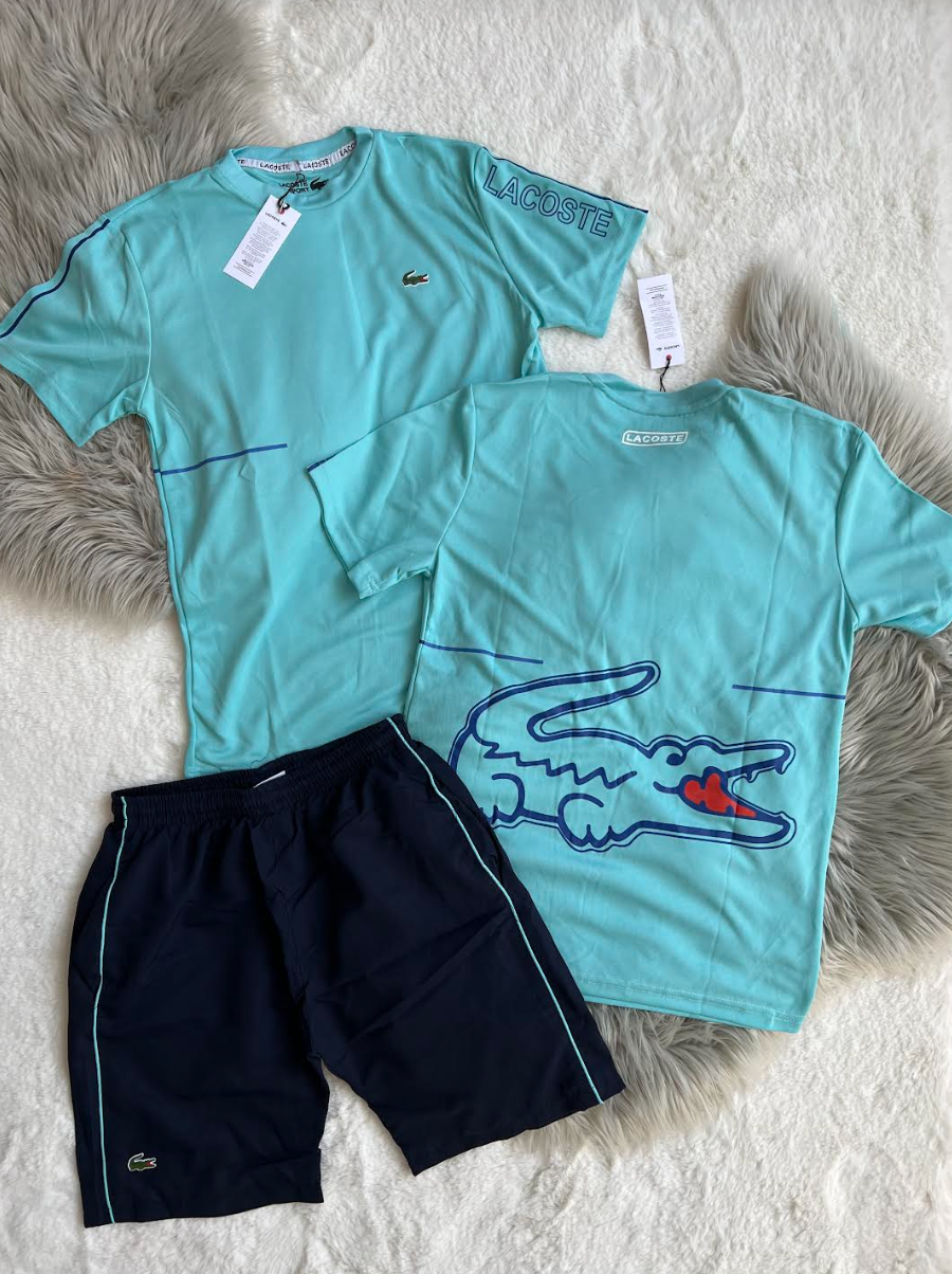 Conjunto corto lacoste azul cocodrilo en espalda