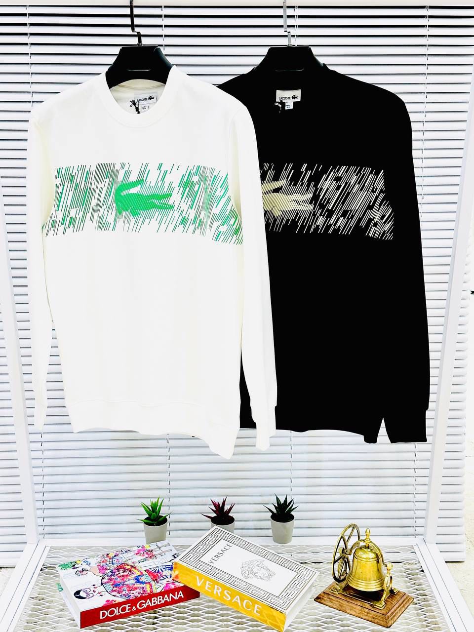 Sudadera Lacoste blanca detalles verdes