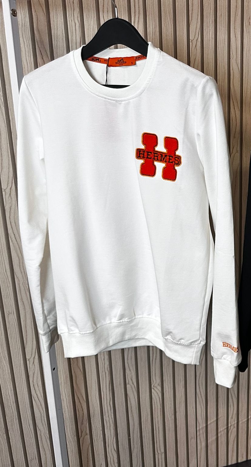 Sudadera Hermes blanca logo naranja