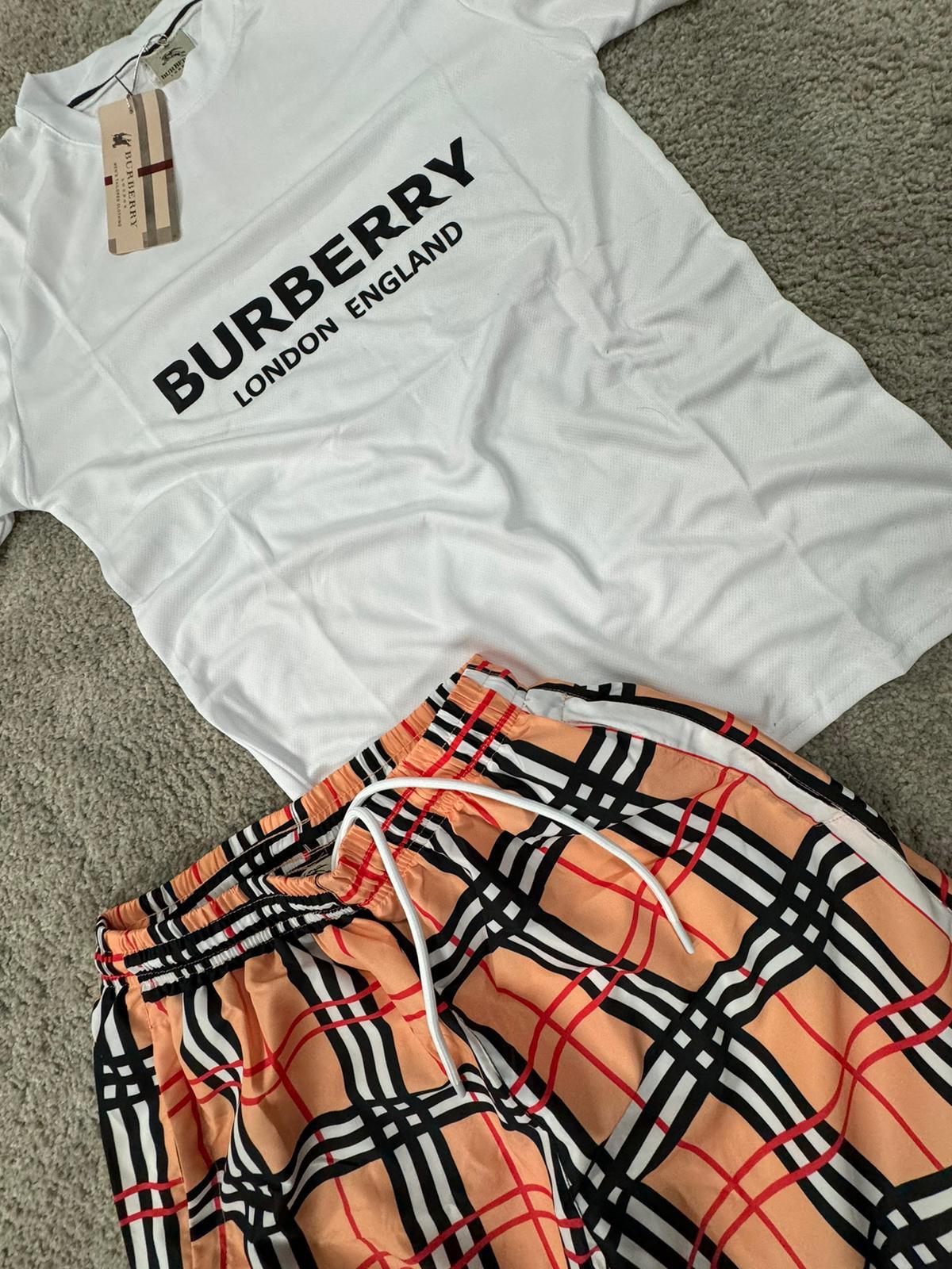 Conjunto corto burberry blanco logo negro