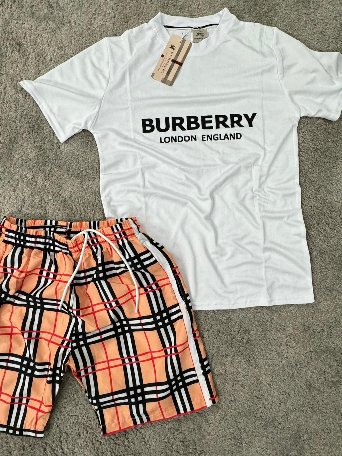Conjunto corto burberry blanco logo negro