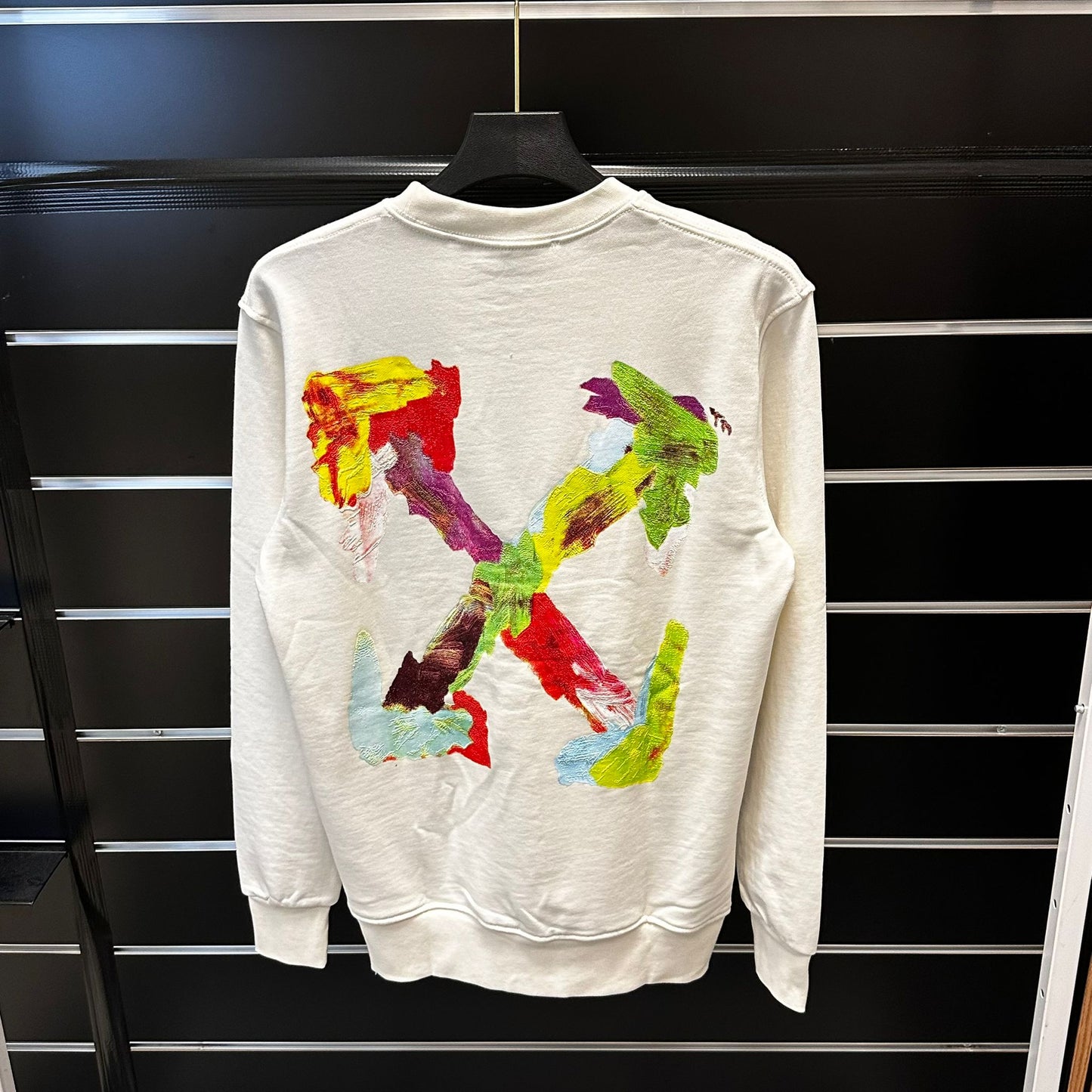 Sudadera OFF WHITE blanco logo negro detalles verdes y amarillas