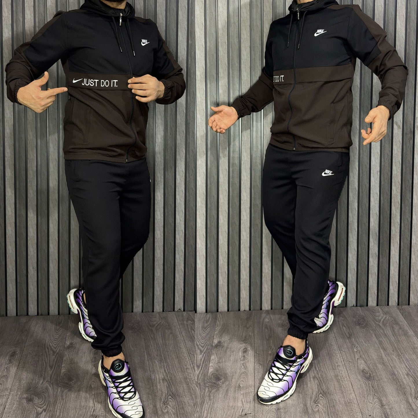 Chandal nike negro y marron logo blanco