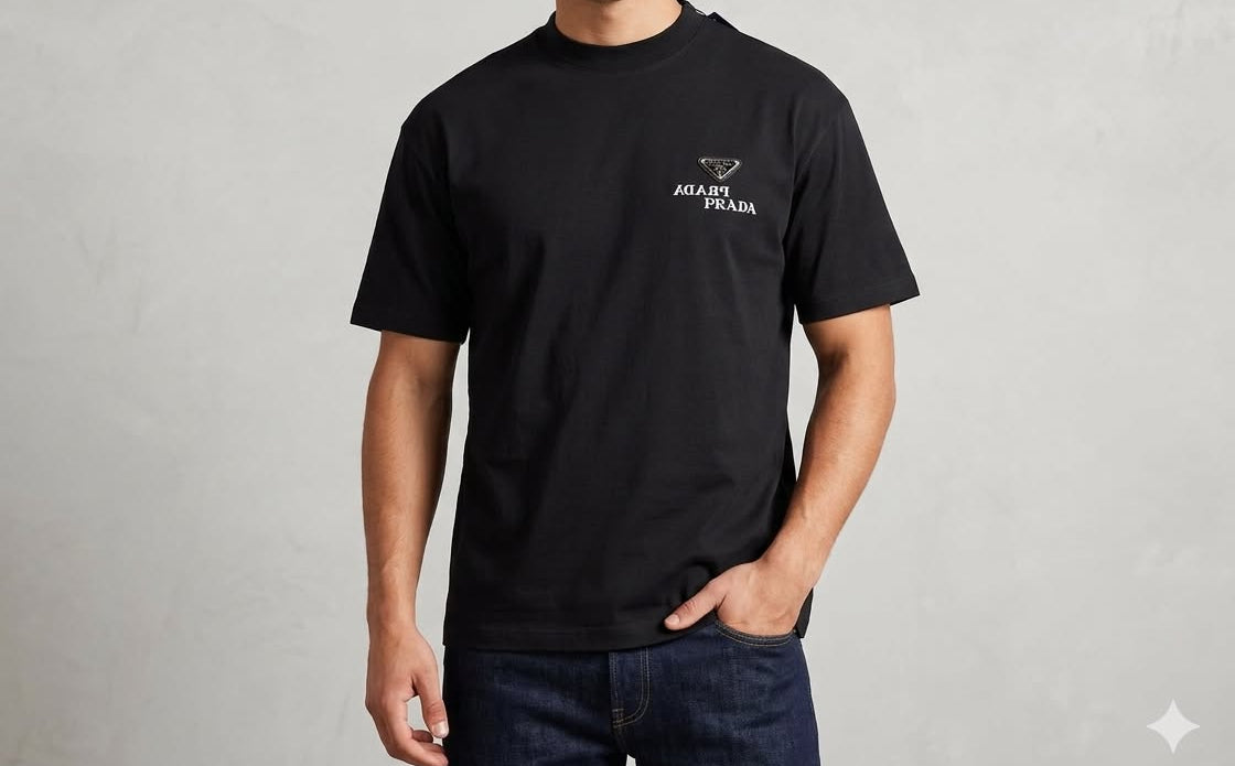Camiseta Prada negro logo blanco detalles grises
