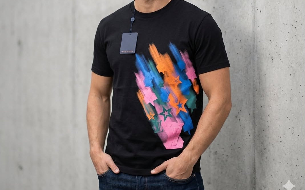 Camiseta LV negro logos estrellas