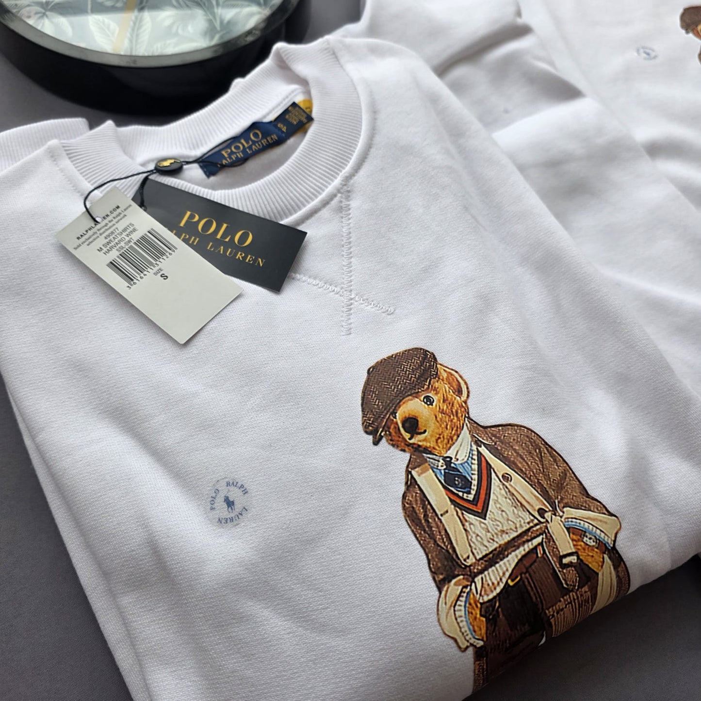 Sudadera ralph lauren blanco logo negro oso