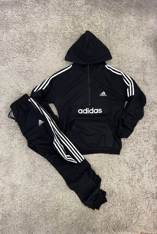 CHANDAL ADIDAS NEGRO LOGO EN MEDIO SOLAPA DETALLES BLANCOS