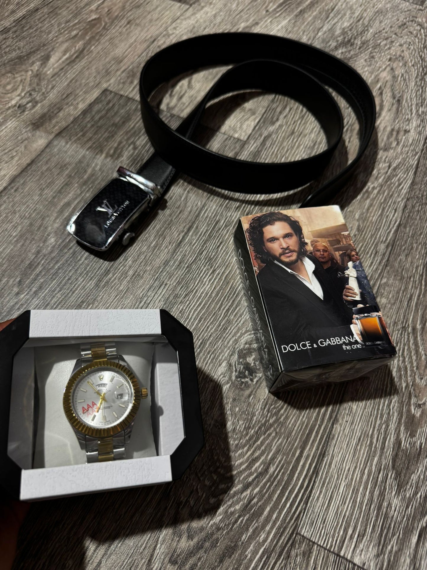 Pack 3 piezas Colonia D&G + Reloj Rolex+ Cinturon LV