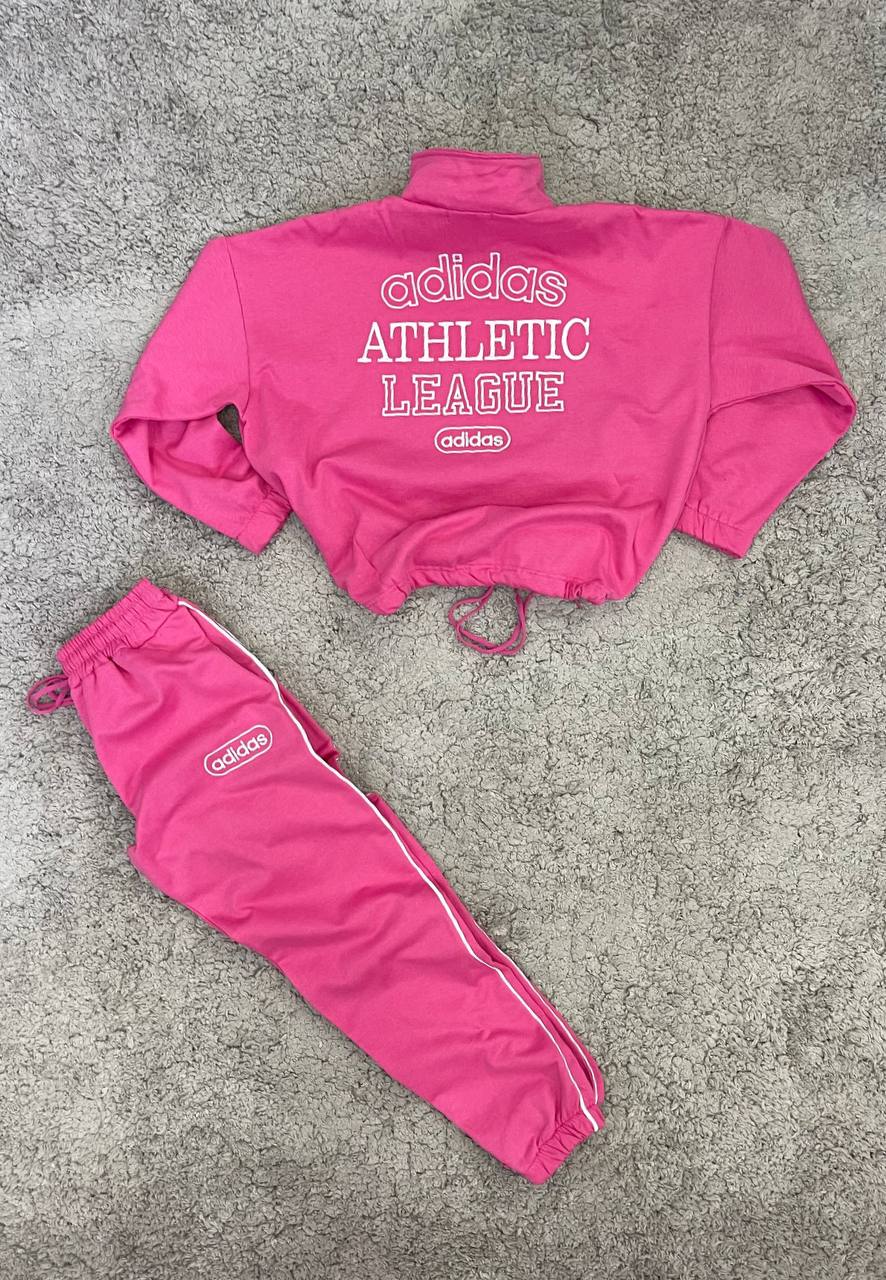 CHANDAL ADIDAS LEAGUE crop top rosa logo blanco