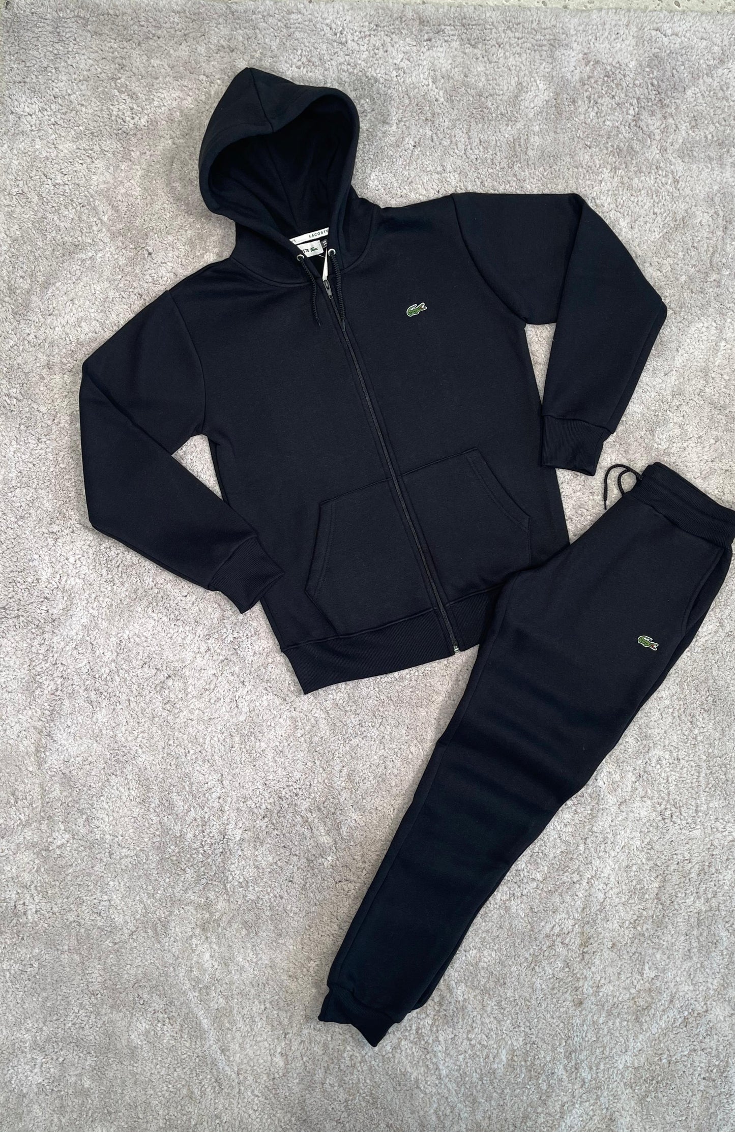 Chandal Lacoste negro logo verde cremallera entera