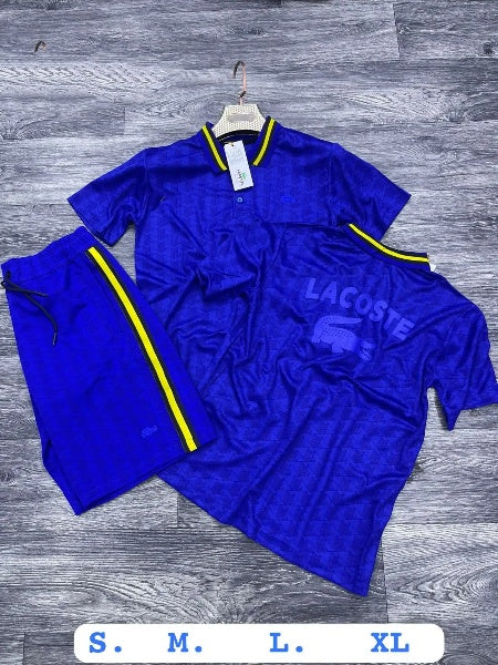 Conjunto corto Lacoste azul detalles amarillos y negros