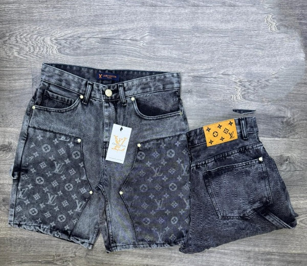 Pantalon corto LV gris logos pequeños blanco
